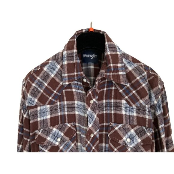 WRANGLER Cotton Fleece Shirt Snap Button-up Long Sleeve Front Pockets - Picture 3 of 9